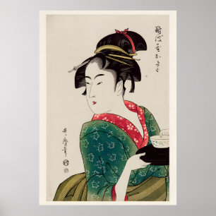 Poster L'estampe japonaise Ukiyo-e de Geisha au regard do