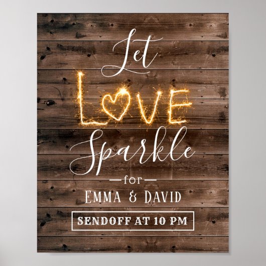 Poster Let Love Sparkle Rustic Wood Send Off Mariage Sign (Devant)
