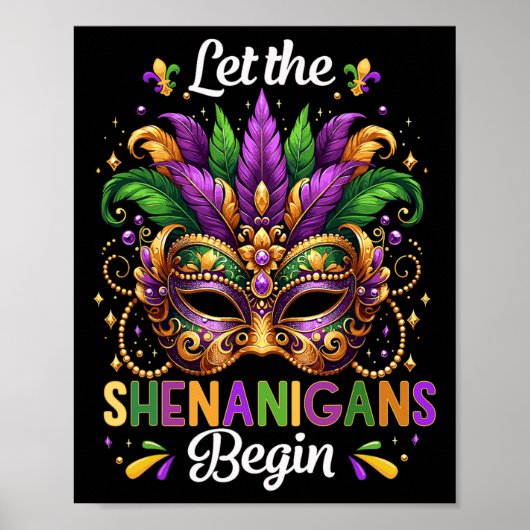 Poster Let The Shenanigans Begin Mardi Gras Beads Mask Fe (Devant)