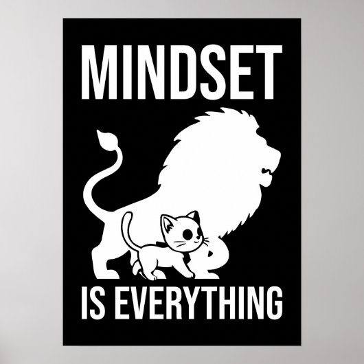 Poster L'état d'esprit est tout - Chat Lion Motivational (Devant)