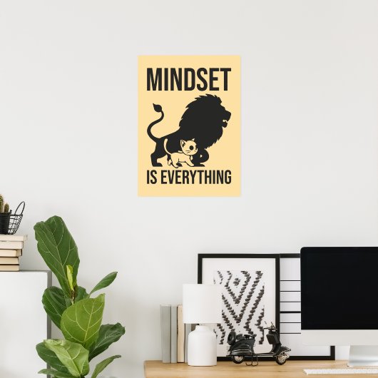 Poster L'état d'esprit est tout - Chat Lion Motivational (Bureau à domicile)