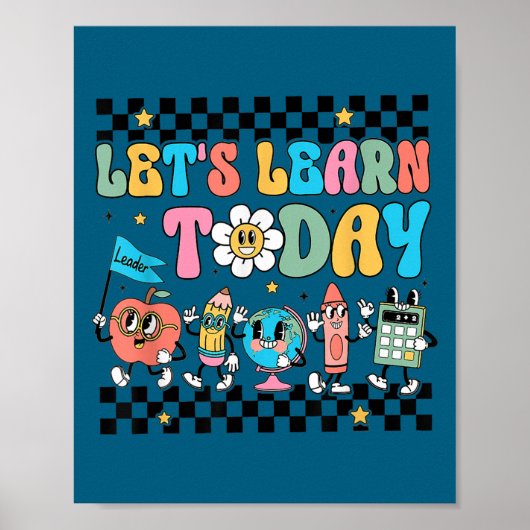 Poster Let's Learn Today Retro Back To School Teacher Mot (Devant)