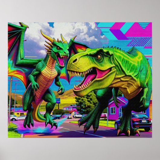 Poster Lets Play - Green Dragon and Dinosaur (Devant)