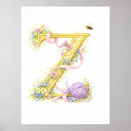Poster Letter Z Gold Spring Nature Monogram Purple Kids (Devant)