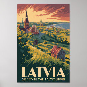 Poster Lettonie Mer Baltique Illustration Art de Voyage V
