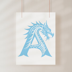 Poster Lettre A de style dragon, Alphabet Dragon, Monogra