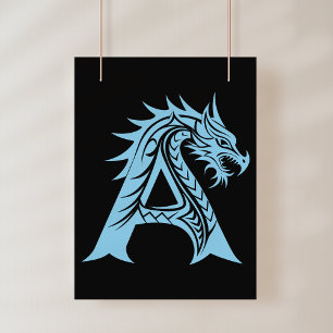 Poster Lettre A de style dragon, Alphabet Dragon, Monogra