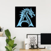 Poster Lettre A de style dragon, alphabet du dragon, mono (Bureau à domicile)