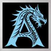 Poster Lettre A de style dragon, alphabet du dragon, mono (Devant)