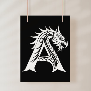 Poster Lettre A de style dragon, alphabet du dragon, mono