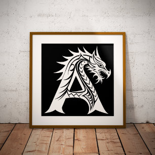 Poster Lettre A de style dragon, alphabet du dragon, mono