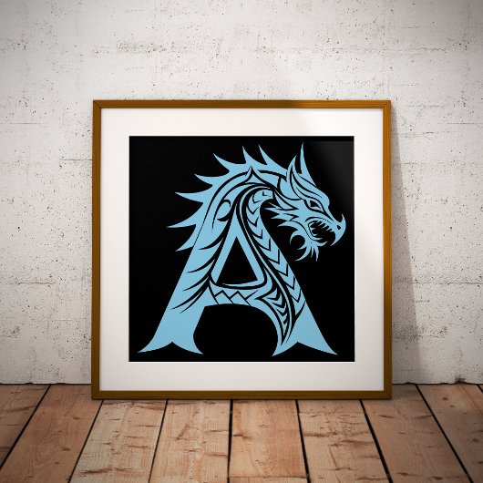 Poster Lettre A de style dragon, alphabet du dragon, mono