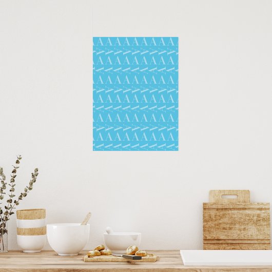 Poster Lettre A - Monogramme bleu Aqua initial (Cuisine)
