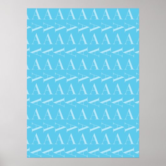 Poster Lettre A - Monogramme bleu Aqua initial (Devant)