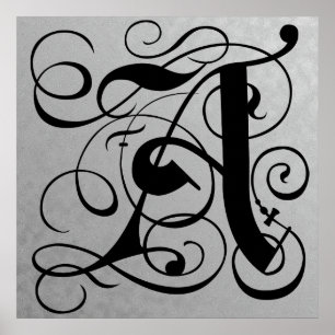 Poster Lettre A, Monogramme gothique Noir
