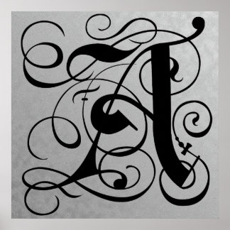 Poster Lettre A, Monogramme gothique Noir