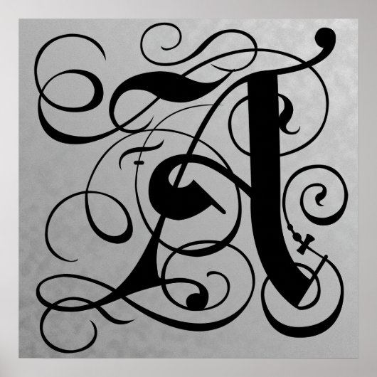 Poster Lettre A, Monogramme gothique Noir (Devant)