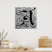 Poster Lettre A, Monogramme gothique Noir (Cuisine)