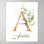 Poster Lettre A monogramme verdure eucalyptus or (Devant)