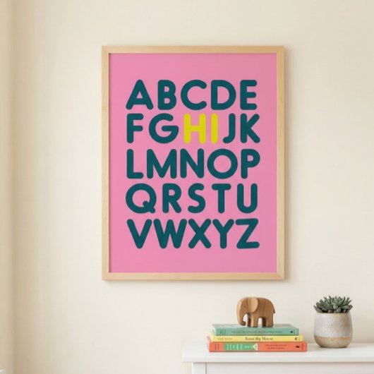 Poster Lettre alphabet simple en rose