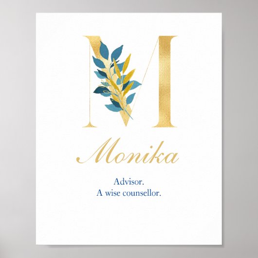 Poster Lettre alphabétique M Nom et signification de l'af (Devant)