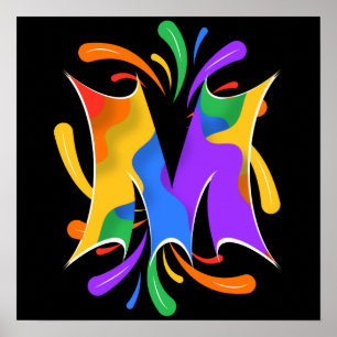Poster Lettre arc-en-ciel M Monogramme Abstrait