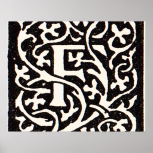 Poster Lettre Art Nouveau F Monogramme Vintage