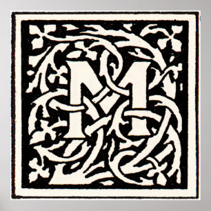 Poster Lettre Art Nouveau M Monogramme Vintage