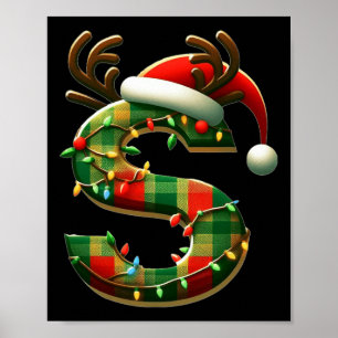 Poster Lettre Awesome S Santa Hat Monogramme Nom initial