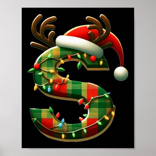 Poster Lettre Awesome S Santa Hat Monogramme Nom initial (Devant)