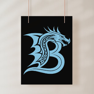 Poster Lettre B de style dragon, alphabet du dragon, mono