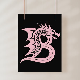 Poster Lettre B de style dragon, alphabet du dragon, mono