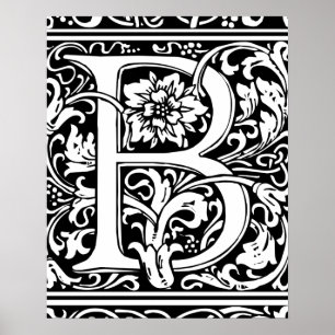 Poster Lettre B Monogramme Médiéval Initiale Vintage