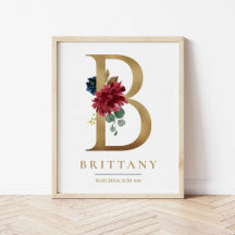 Lettre B Monogramme Nom Marsala Floral Nursery