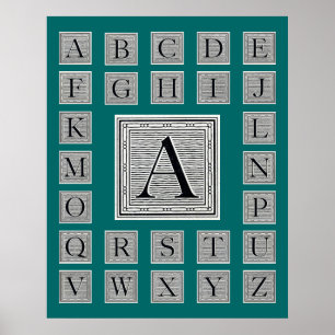 Poster Lettre bloc "A" Woodblock Initial