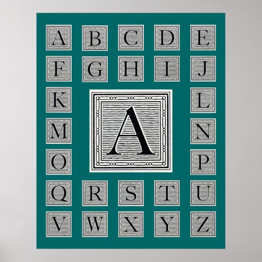 Poster Lettre bloc "A" Woodblock Initial (Devant)
