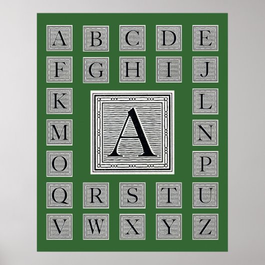 Poster Lettre bloc "A" Woodblock Initial (Devant)