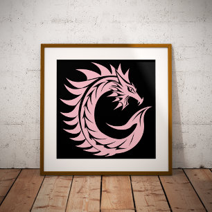 Poster Lettre C de style dragon, alphabet du dragon, mono