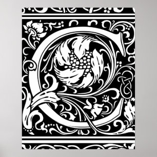 Poster Lettre C monogramme Art nouveau médiéval