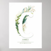 Poster Lettre C Monogramme Or Vert Feuillage Chic (Devant)