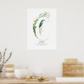 Poster Lettre C Monogramme Or Vert Feuillage Chic (Cuisine)