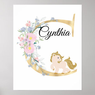 Poster Lettre C personnalisée monogramme avec poney