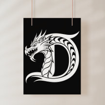 Lettre D de style dragon, alphabet du dragon, mono