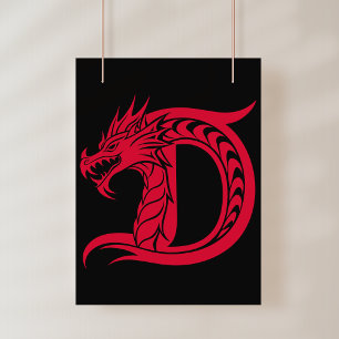 Poster Lettre D de style dragon, Alphabet du dragon, Mono