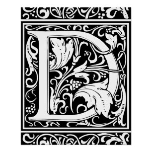 Poster Lettre D Monogramme Art Nouveau Médiéval