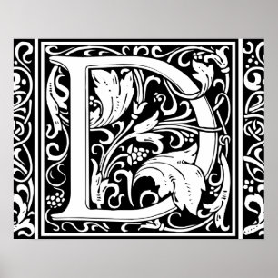 Poster Lettre D Monogramme Art Nouveau Médiéval