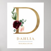 Poster Lettre D Nom du monogramme Marsala Floral Nursery (Devant)