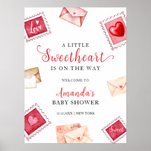 Poster Lettre d'amour Timbre Baby shower amoureux Bienven