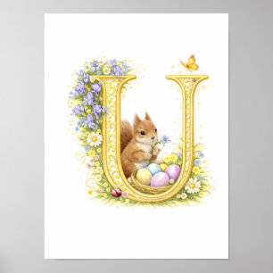 Poster Lettre de crèche U Bébé Tamia Initiale Florale Dor