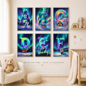 Poster Lettre de la crèche E Nom Aurores boréales bébé él